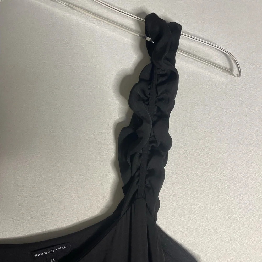 WHO What Wear Little Black Drawstring Waist Dress Gathered Straps Medium